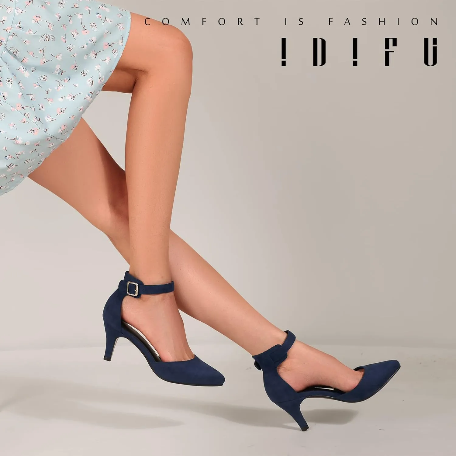 IDIFU Women's IN3 D'Orsay Pumps Low Kitten Heels for Women Dress Shoes Pointed Closed Toe Wedding Bride Ankle Strap Dressy Silver Black Nude White Gold Heels for Women