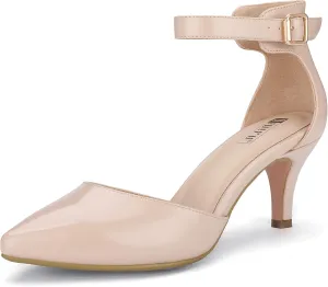 IDIFU Women's IN3 D'Orsay Pumps Low Kitten Heels for Women Dress Shoes Pointed Closed Toe Wedding Bride Ankle Strap Dressy Silver Black Nude White Gold Heels for Women