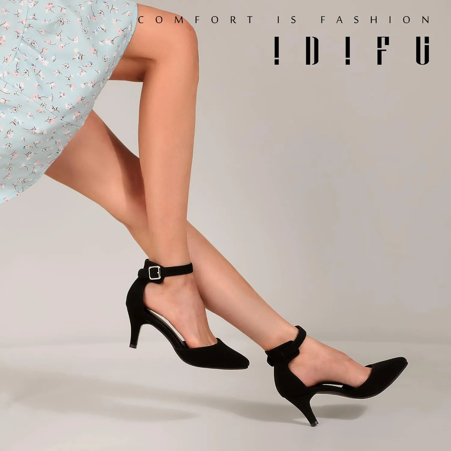 IDIFU Women's IN3 D'Orsay Pumps Low Kitten Heels for Women Dress Shoes Pointed Closed Toe Wedding Bride Ankle Strap Dressy Silver Black Nude White Gold Heels for Women