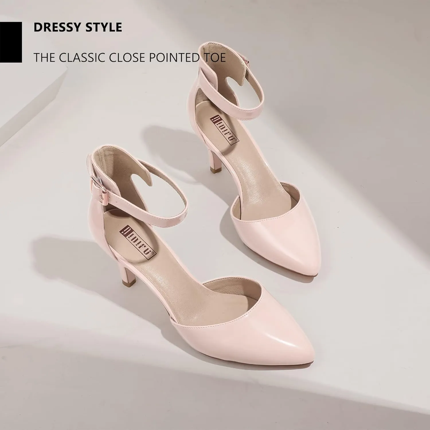IDIFU Women's IN3 D'Orsay Pumps Low Kitten Heels for Women Dress Shoes Pointed Closed Toe Wedding Bride Ankle Strap Dressy Silver Black Nude White Gold Heels for Women