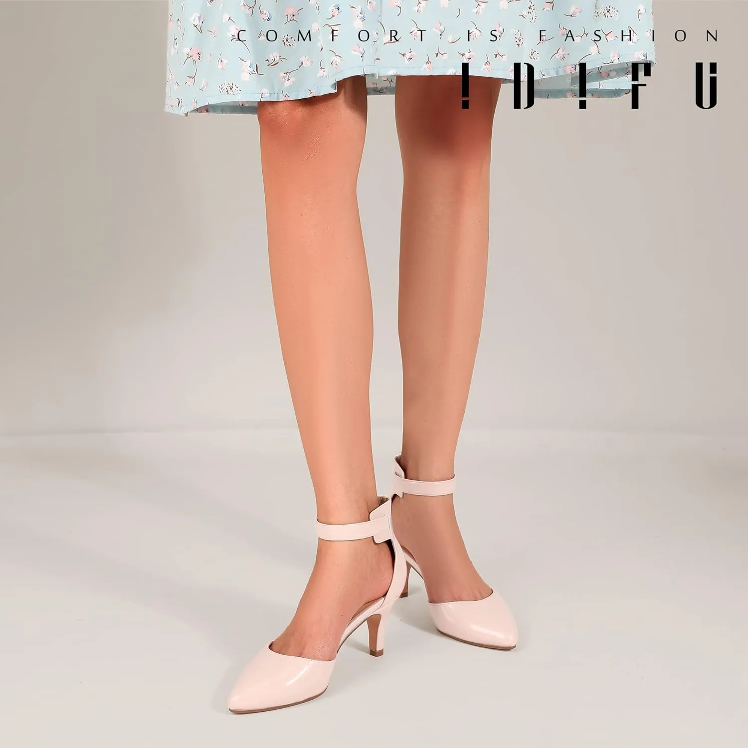 IDIFU Women's IN3 D'Orsay Pumps Low Kitten Heels for Women Dress Shoes Pointed Closed Toe Wedding Bride Ankle Strap Dressy Silver Black Nude White Gold Heels for Women