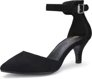 IDIFU Women's IN3 D'Orsay Pumps Low Kitten Heels for Women Dress Shoes Pointed Closed Toe Wedding Bride Ankle Strap Dressy Silver Black Nude White Gold Heels for Women