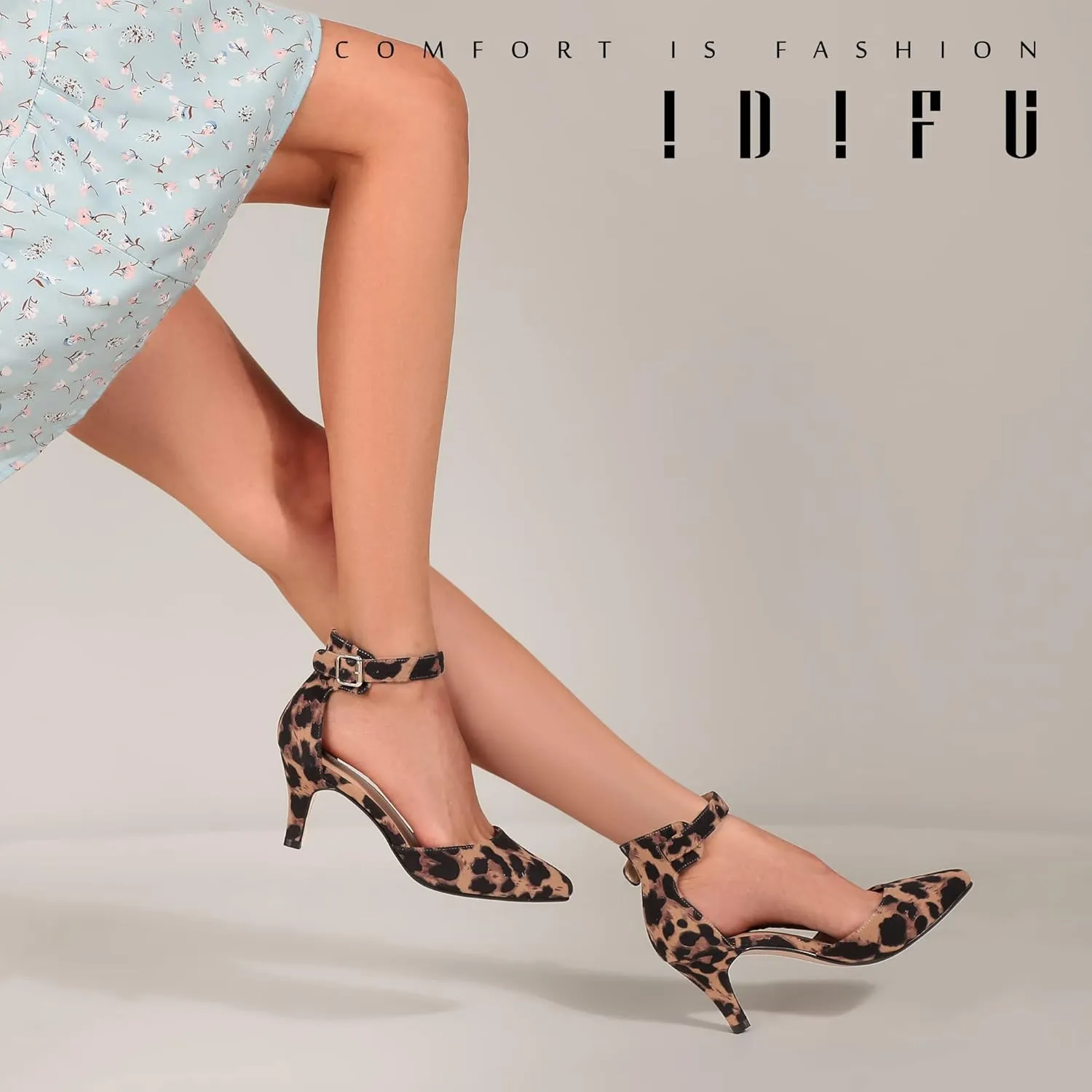 IDIFU Women's IN3 D'Orsay Pumps Low Kitten Heels for Women Dress Shoes Pointed Closed Toe Wedding Bride Ankle Strap Dressy Silver Black Nude White Gold Heels for Women