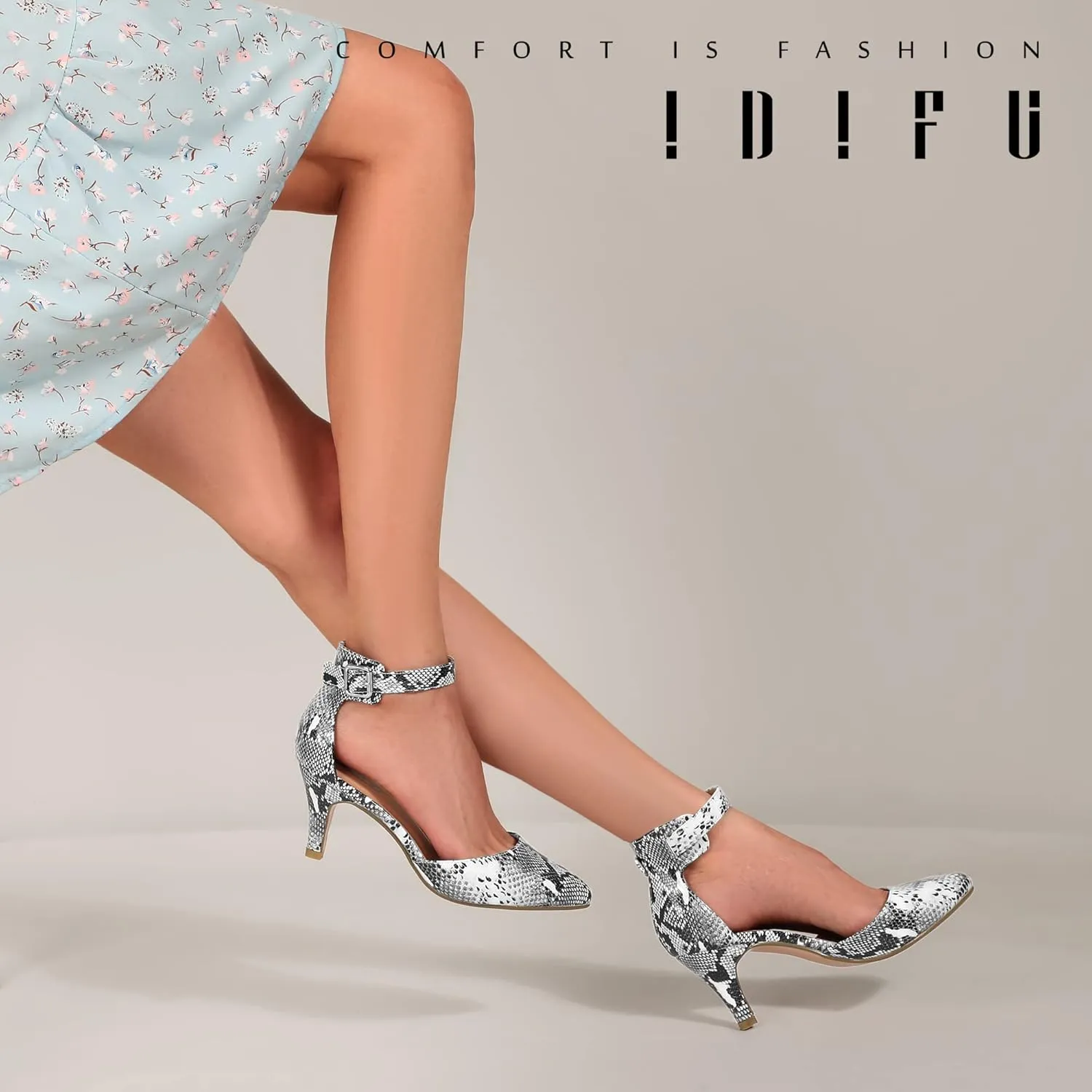 IDIFU Women's IN3 D'Orsay Pumps Low Kitten Heels for Women Dress Shoes Pointed Closed Toe Wedding Bride Ankle Strap Dressy Silver Black Nude White Gold Heels for Women