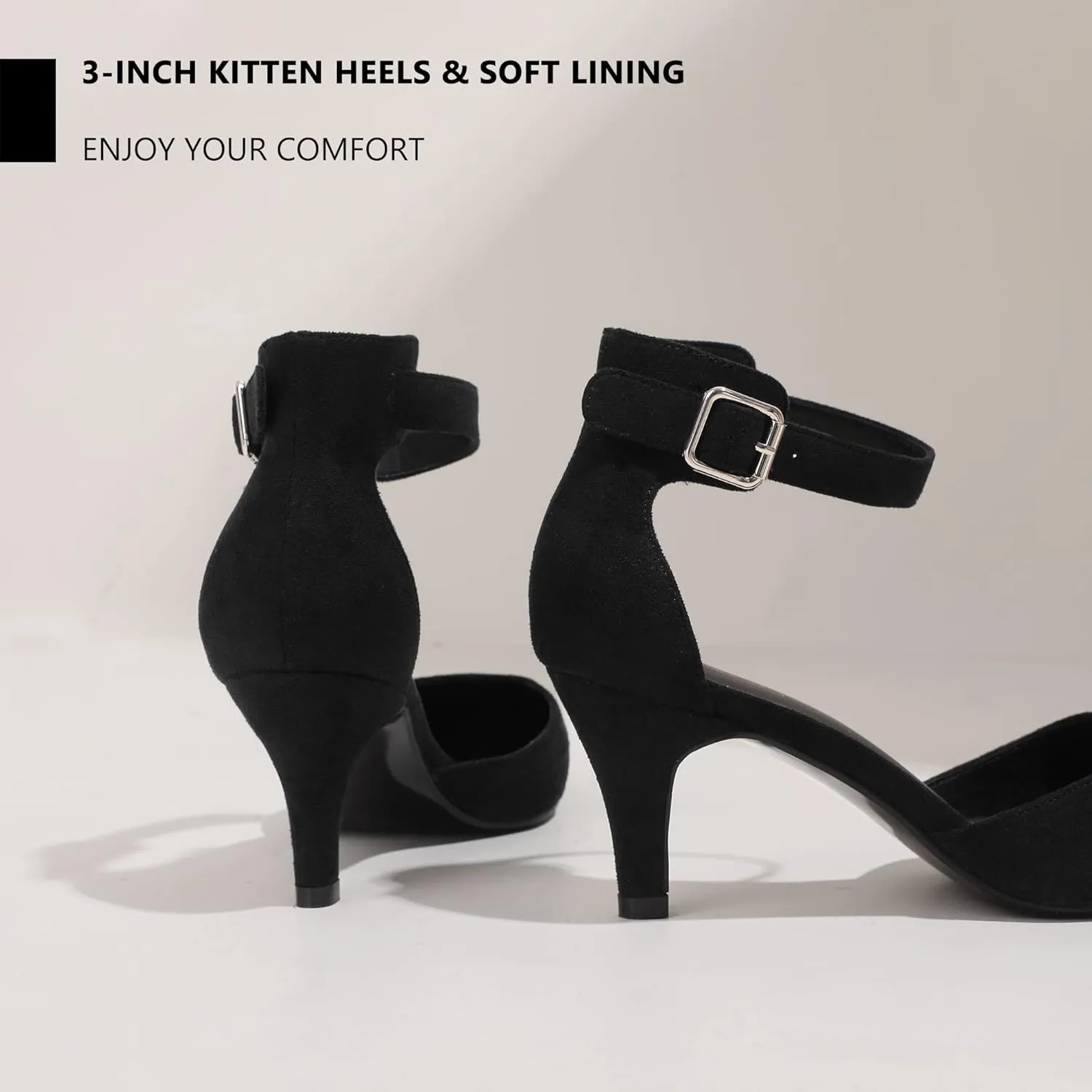 IDIFU Women's IN3 D'Orsay Pumps Low Kitten Heels for Women Dress Shoes Pointed Closed Toe Wedding Bride Ankle Strap Dressy Silver Black Nude White Gold Heels for Women