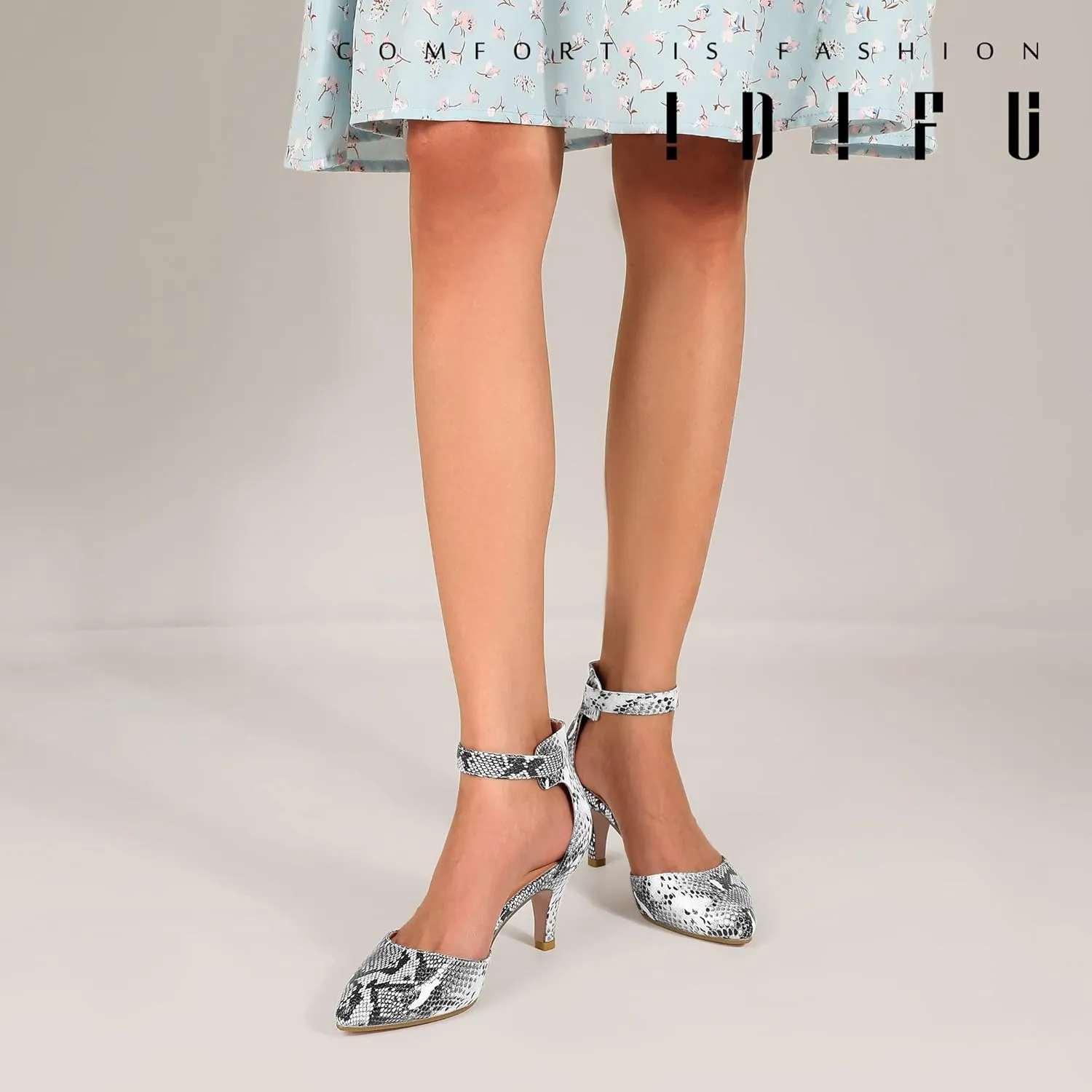 IDIFU Women's IN3 D'Orsay Pumps Low Kitten Heels for Women Dress Shoes Pointed Closed Toe Wedding Bride Ankle Strap Dressy Silver Black Nude White Gold Heels for Women
