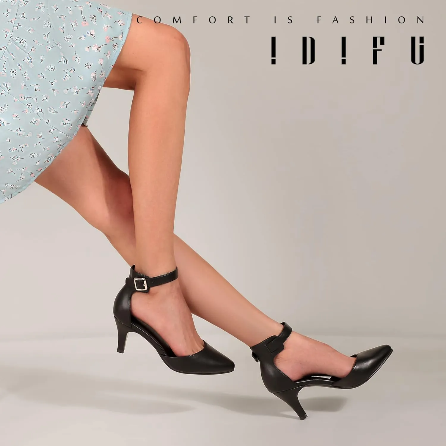 IDIFU Women's IN3 D'Orsay Pumps Low Kitten Heels for Women Dress Shoes Pointed Closed Toe Wedding Bride Ankle Strap Dressy Silver Black Nude White Gold Heels for Women