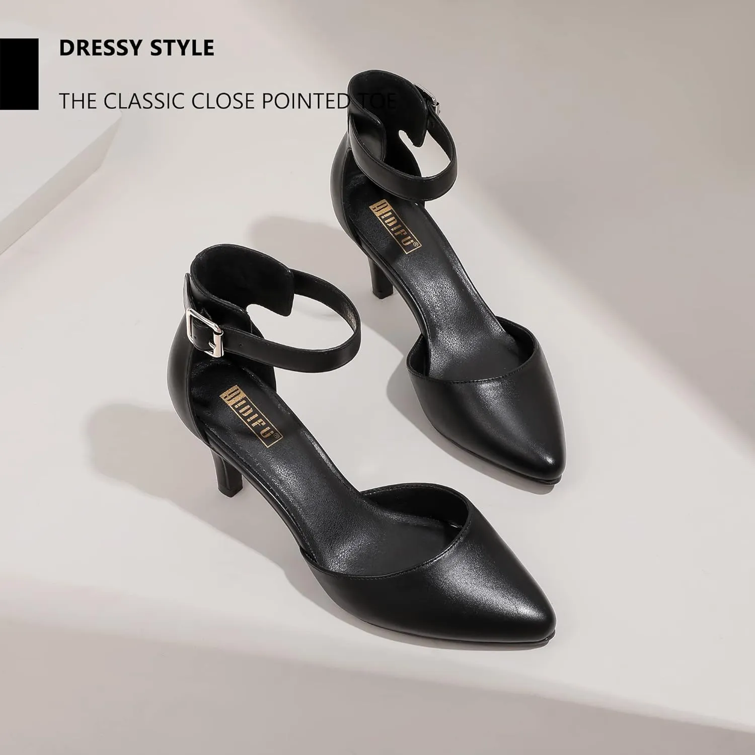 IDIFU Women's IN3 D'Orsay Pumps Low Kitten Heels for Women Dress Shoes Pointed Closed Toe Wedding Bride Ankle Strap Dressy Silver Black Nude White Gold Heels for Women