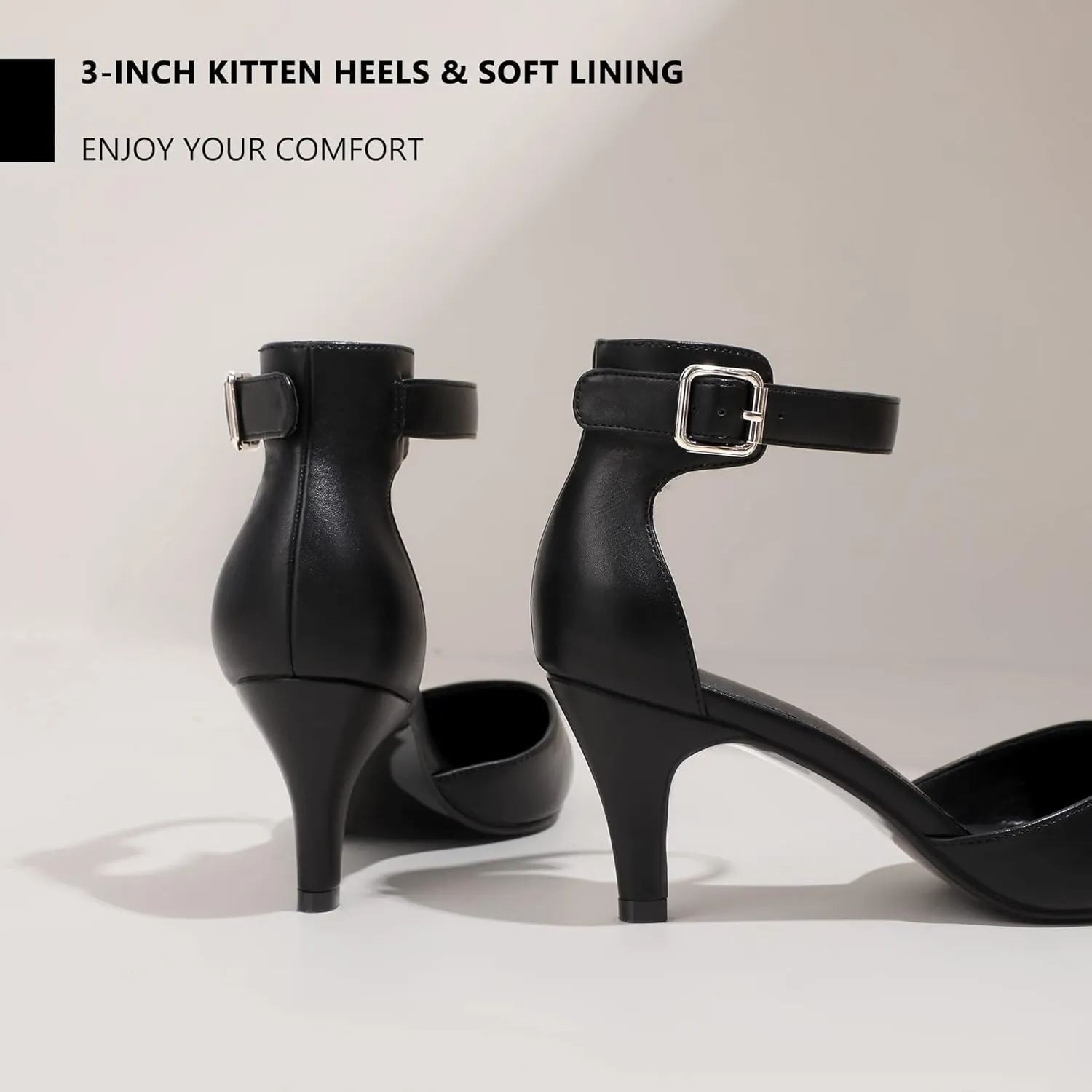 IDIFU Women's IN3 D'Orsay Pumps Low Kitten Heels for Women Dress Shoes Pointed Closed Toe Wedding Bride Ankle Strap Dressy Silver Black Nude White Gold Heels for Women