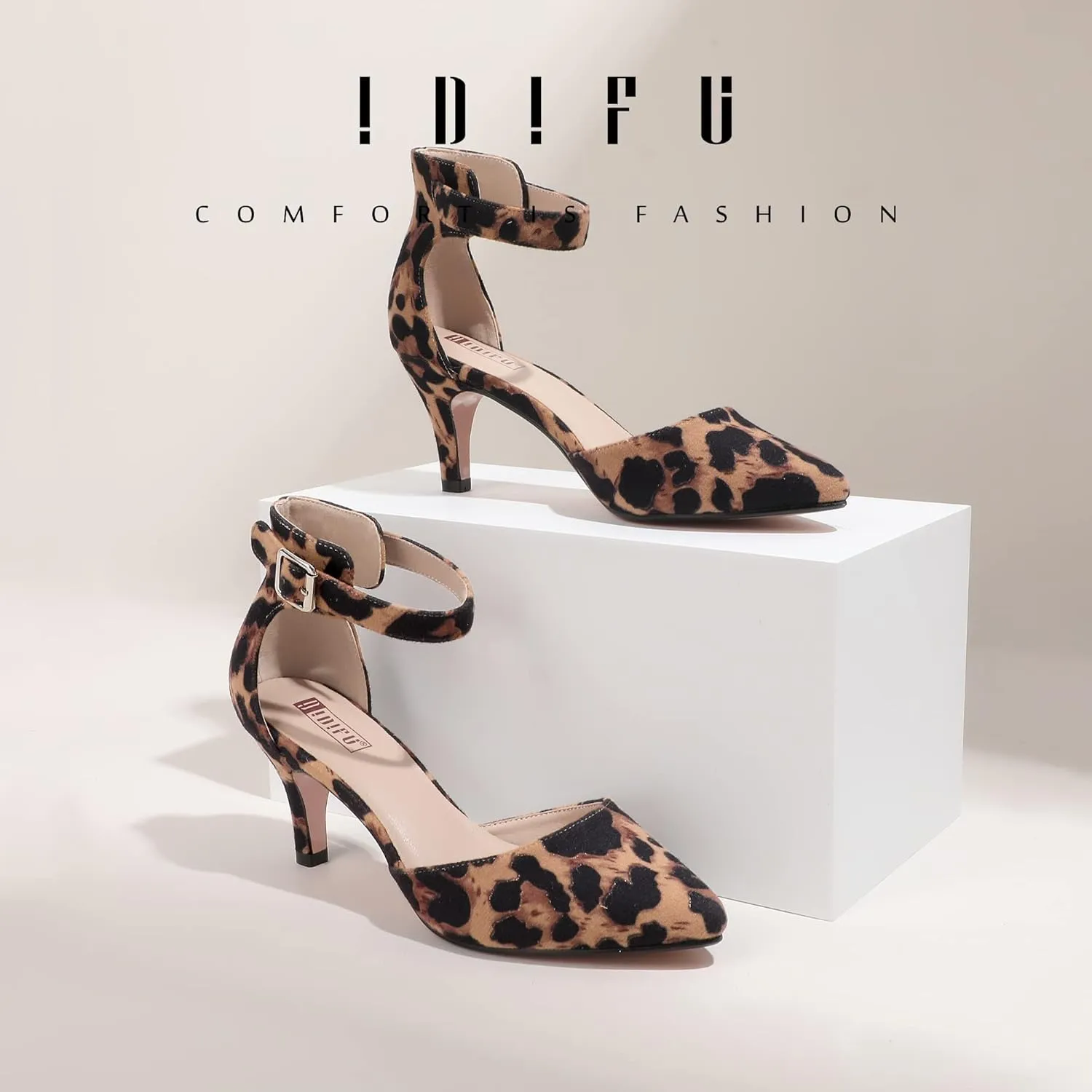 IDIFU Women's IN3 D'Orsay Pumps Low Kitten Heels for Women Dress Shoes Pointed Closed Toe Wedding Bride Ankle Strap Dressy Silver Black Nude White Gold Heels for Women