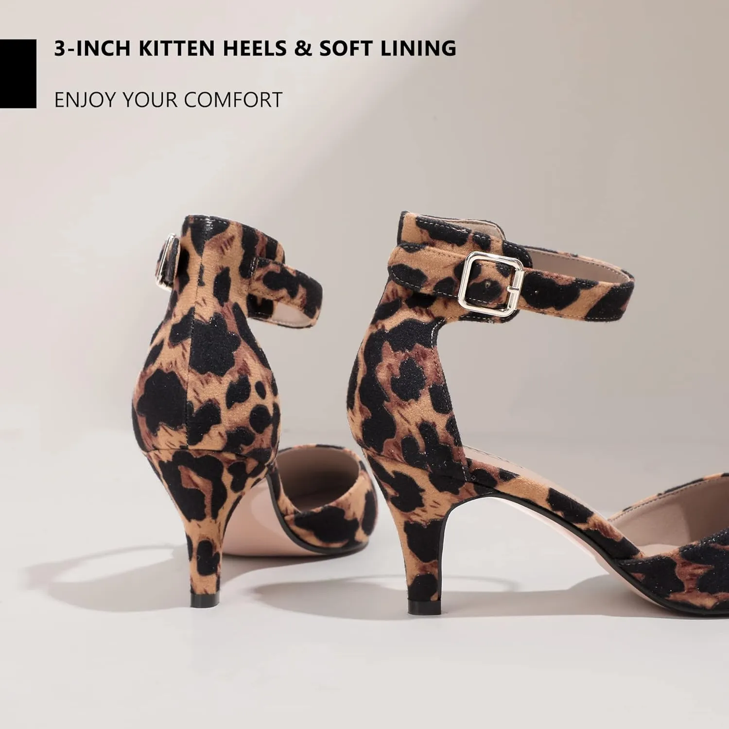 IDIFU Women's IN3 D'Orsay Pumps Low Kitten Heels for Women Dress Shoes Pointed Closed Toe Wedding Bride Ankle Strap Dressy Silver Black Nude White Gold Heels for Women