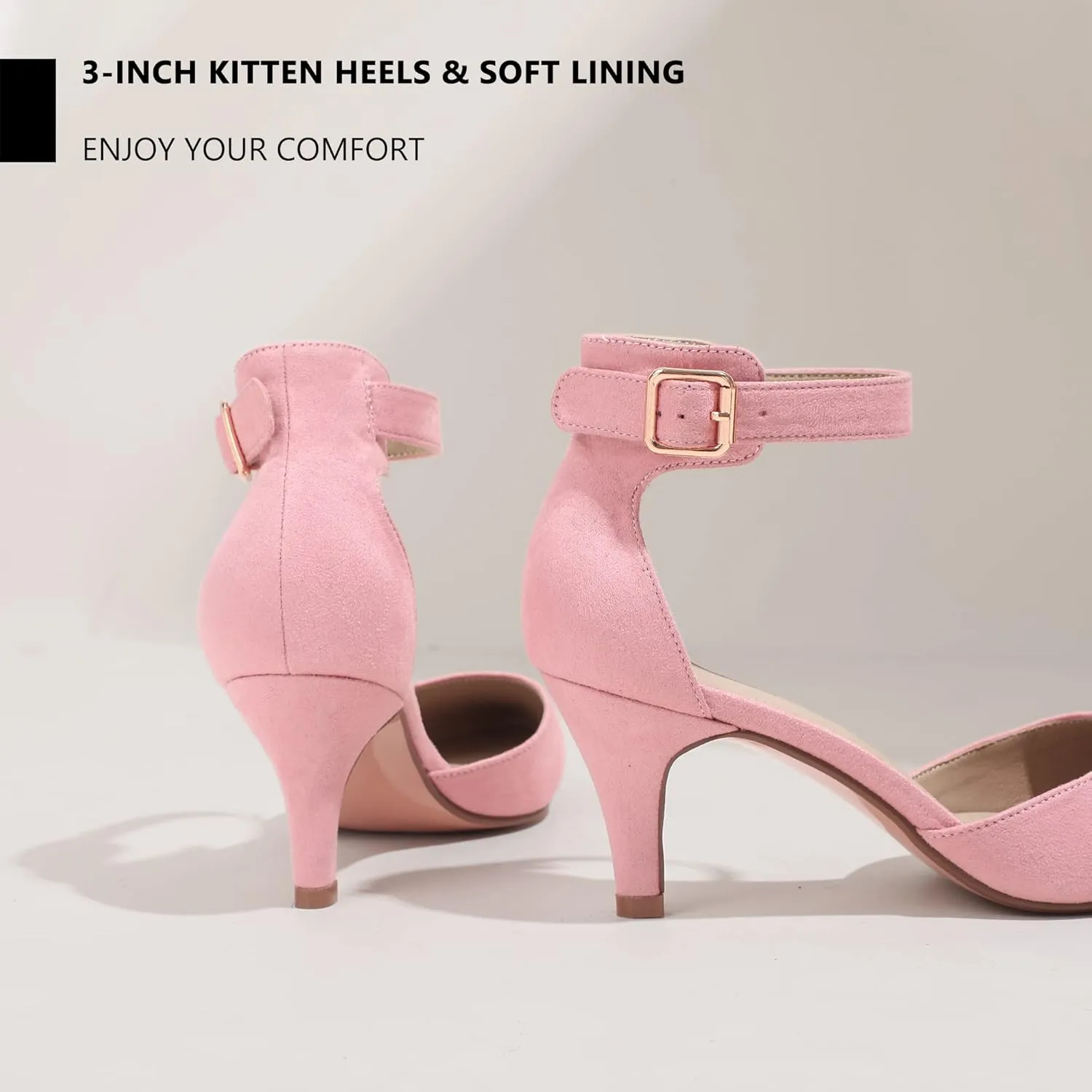 IDIFU Women's IN3 D'Orsay Pumps Low Kitten Heels for Women Dress Shoes Pointed Closed Toe Wedding Bride Ankle Strap Dressy Silver Black Nude White Gold Heels for Women
