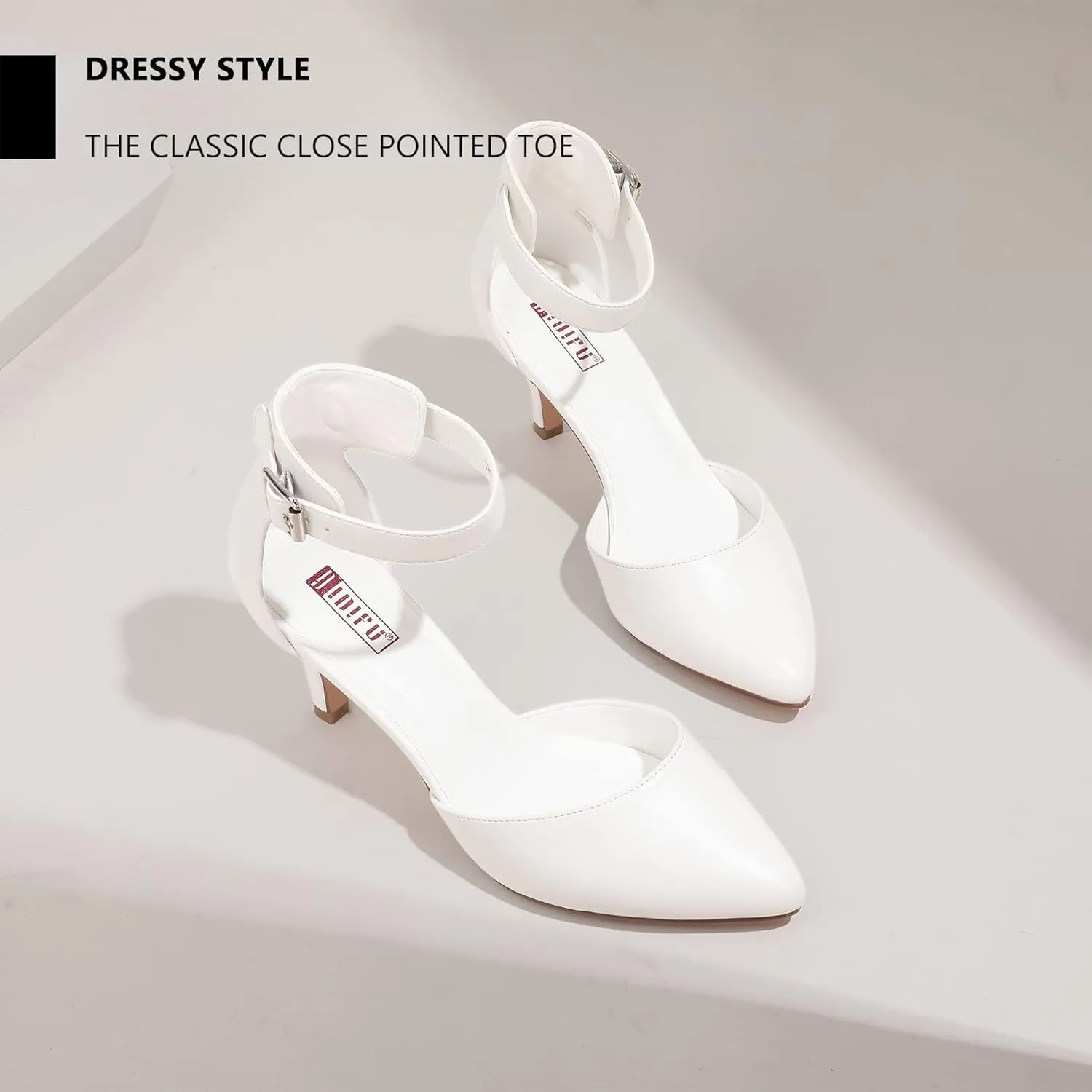 IDIFU Women's IN3 D'Orsay Pumps Low Kitten Heels for Women Dress Shoes Pointed Closed Toe Wedding Bride Ankle Strap Dressy Silver Black Nude White Gold Heels for Women
