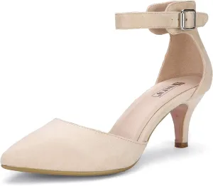 IDIFU Women's IN3 D'Orsay Pumps Low Kitten Heels for Women Dress Shoes Pointed Closed Toe Wedding Bride Ankle Strap Dressy Silver Black Nude White Gold Heels for Women
