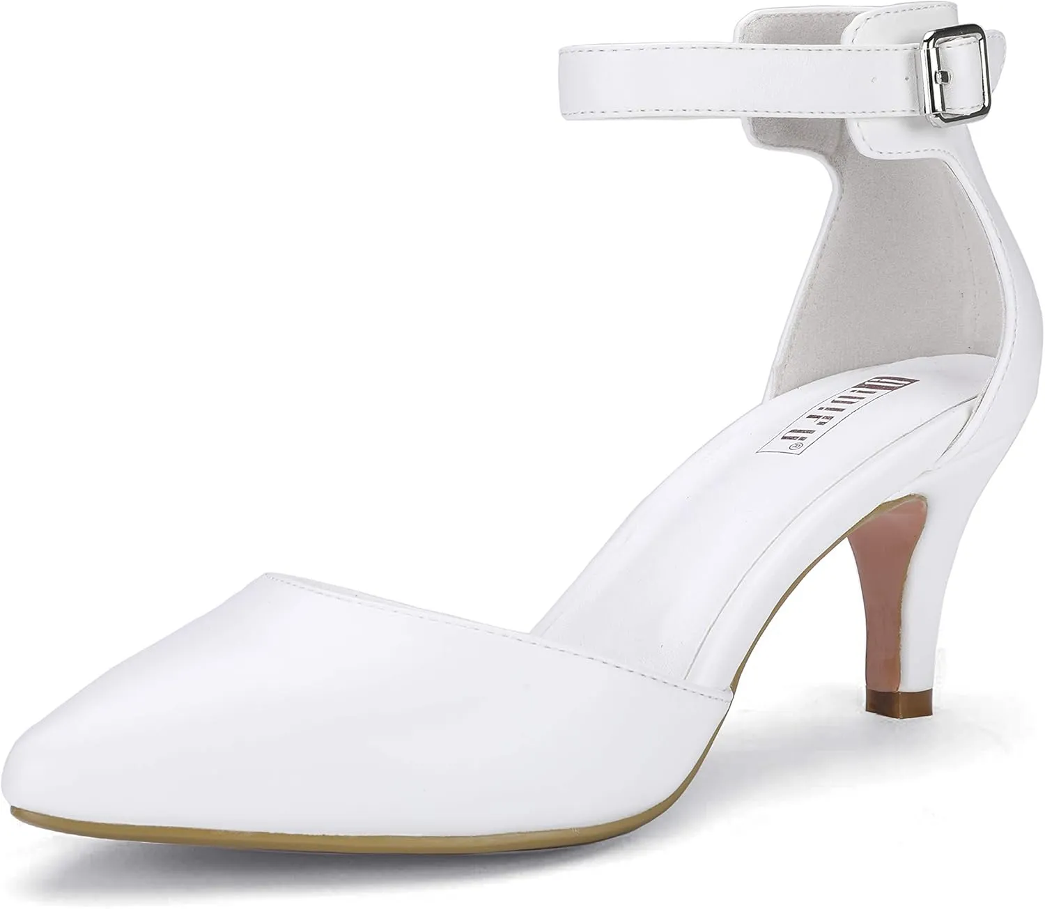 IDIFU Women's IN3 D'Orsay Pumps Low Kitten Heels for Women Dress Shoes Pointed Closed Toe Wedding Bride Ankle Strap Dressy Silver Black Nude White Gold Heels for Women