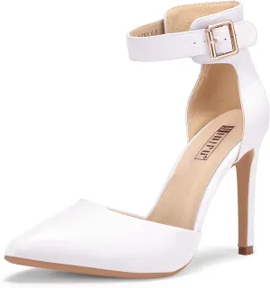 IDIFU Women's IN4 Pedazo High Block Heels Pumps Pointed Closed Toe Ankle Strap Dress Wedding Shoes