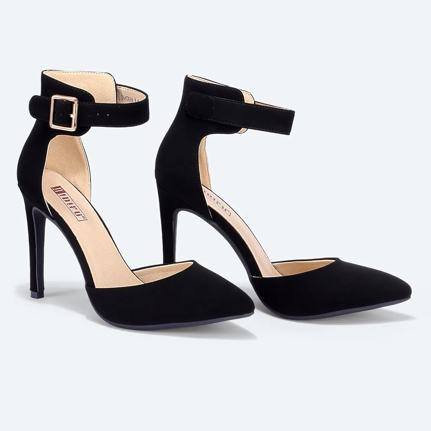 IDIFU Women's IN4 Pedazo High Block Heels Pumps Pointed Closed Toe Ankle Strap Dress Wedding Shoes