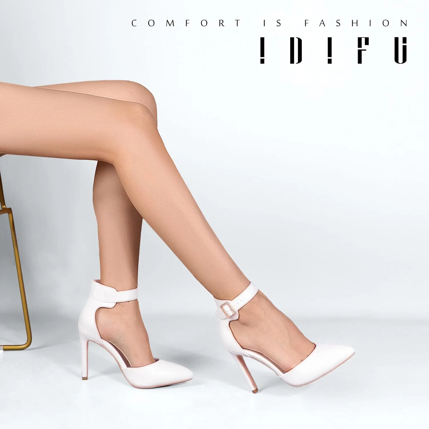 IDIFU Women's IN4 Pedazo High Block Heels Pumps Pointed Closed Toe Ankle Strap Dress Wedding Shoes