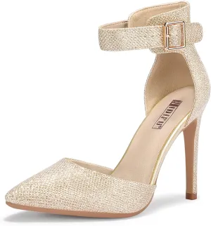 IDIFU Women's IN4 Pedazo High Block Heels Pumps Pointed Closed Toe Ankle Strap Dress Wedding Shoes