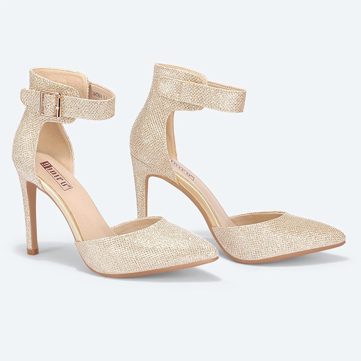 IDIFU Women's IN4 Pedazo High Block Heels Pumps Pointed Closed Toe Ankle Strap Dress Wedding Shoes