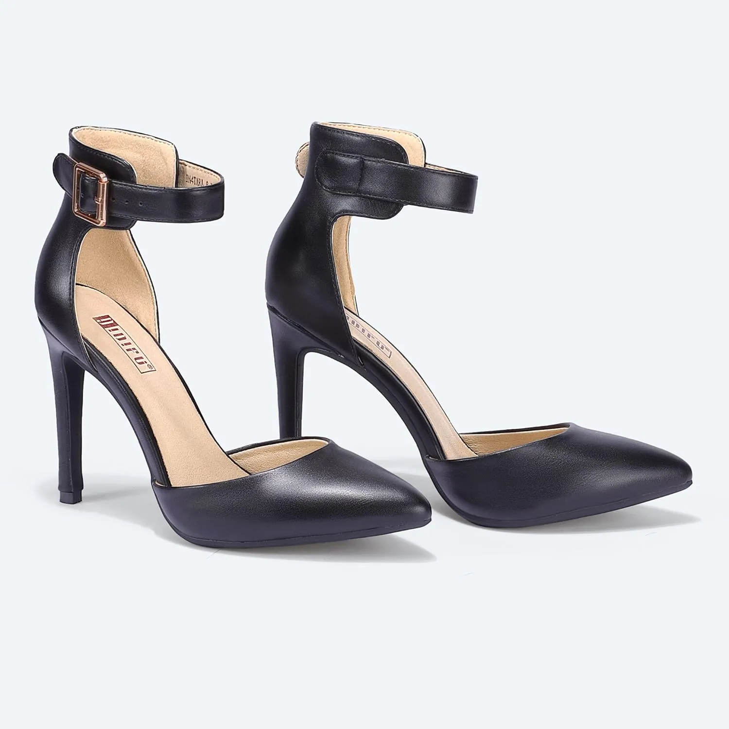 IDIFU Women's IN4 Pedazo High Block Heels Pumps Pointed Closed Toe Ankle Strap Dress Wedding Shoes