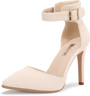 IDIFU Women's IN4 Pedazo High Block Heels Pumps Pointed Closed Toe Ankle Strap Dress Wedding Shoes