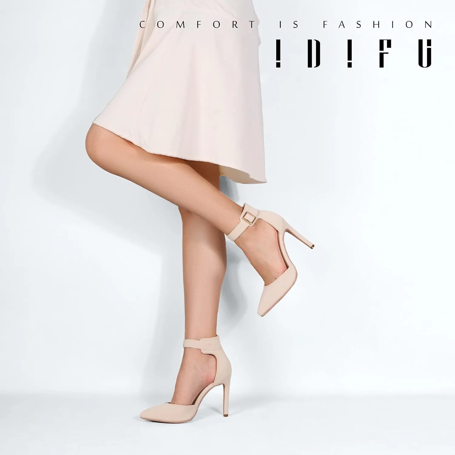 IDIFU Women's IN4 Pedazo High Block Heels Pumps Pointed Closed Toe Ankle Strap Dress Wedding Shoes