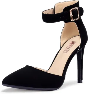 IDIFU Women's IN4 Pedazo High Block Heels Pumps Pointed Closed Toe Ankle Strap Dress Wedding Shoes