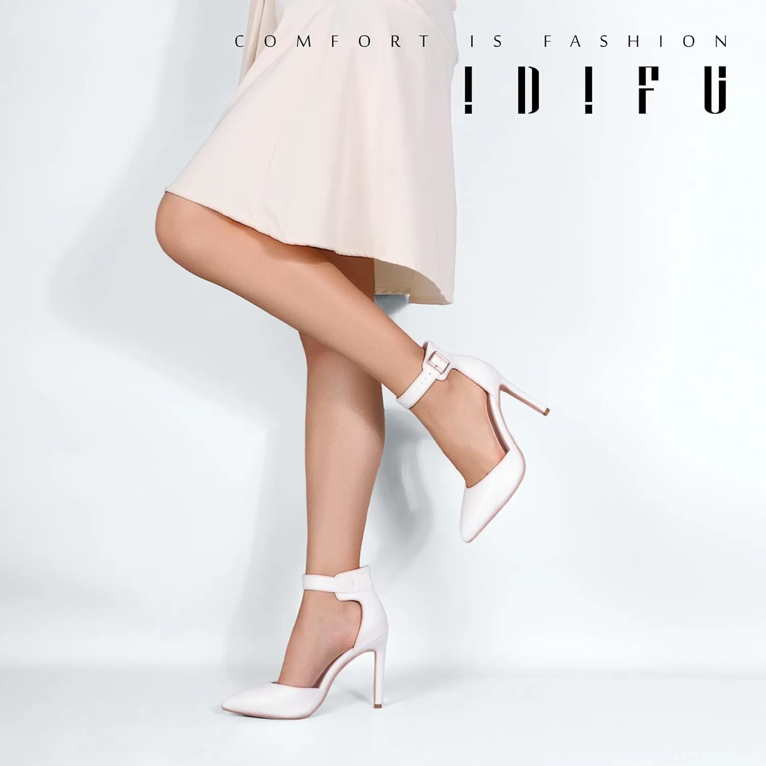 IDIFU Women's IN4 Pedazo High Block Heels Pumps Pointed Closed Toe Ankle Strap Dress Wedding Shoes