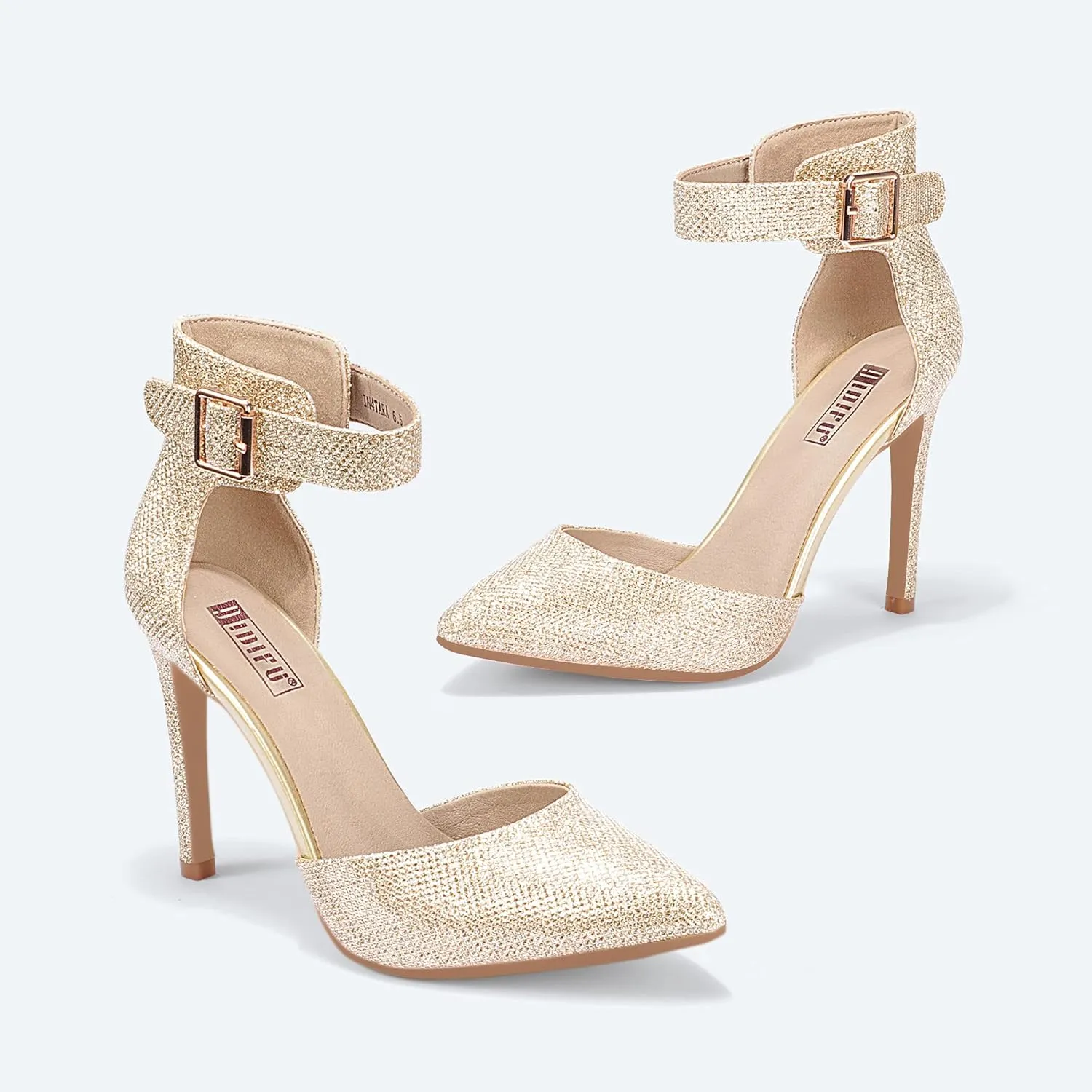 IDIFU Women's IN4 Pedazo High Block Heels Pumps Pointed Closed Toe Ankle Strap Dress Wedding Shoes