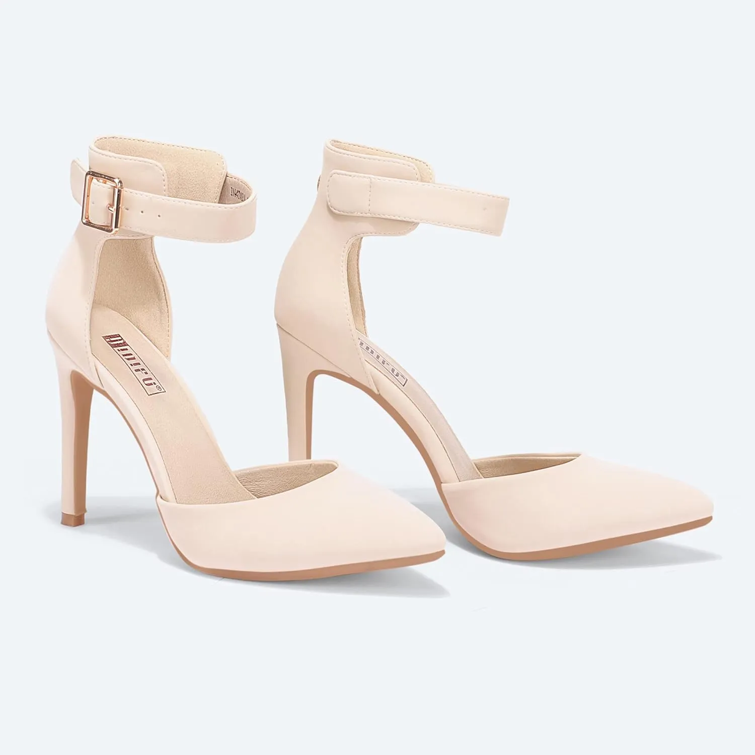 IDIFU Women's IN4 Pedazo High Block Heels Pumps Pointed Closed Toe Ankle Strap Dress Wedding Shoes