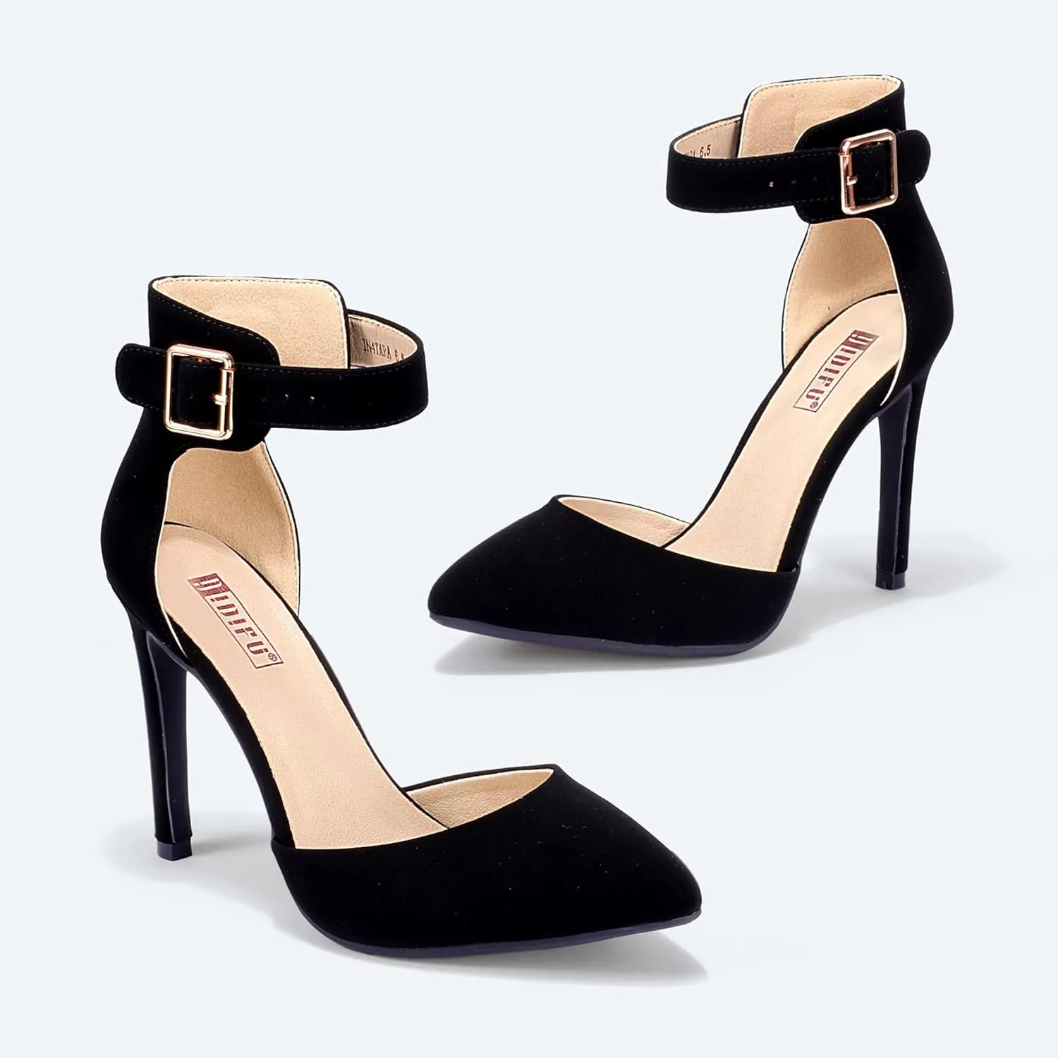 IDIFU Women's IN4 Pedazo High Block Heels Pumps Pointed Closed Toe Ankle Strap Dress Wedding Shoes
