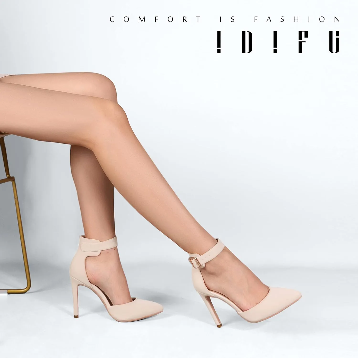 IDIFU Women's IN4 Pedazo High Block Heels Pumps Pointed Closed Toe Ankle Strap Dress Wedding Shoes
