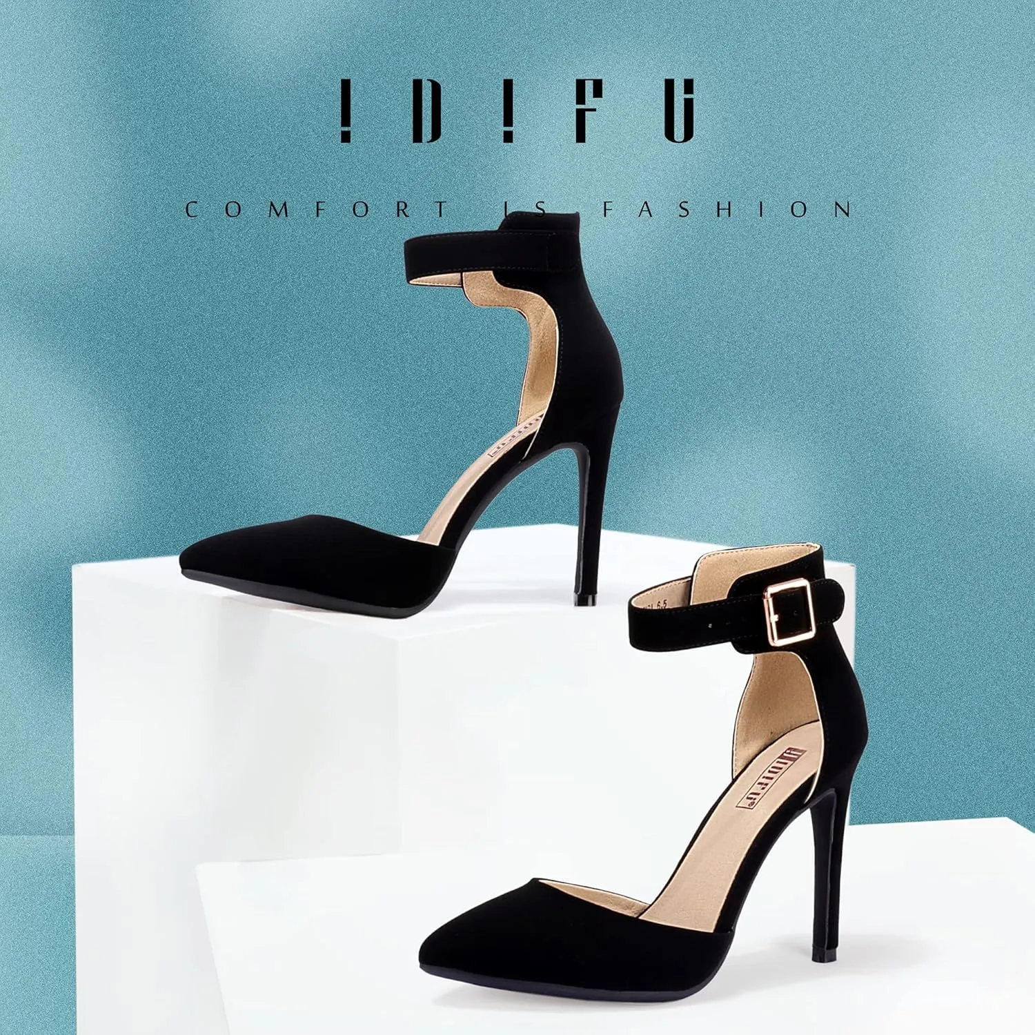 IDIFU Women's IN4 Pedazo High Block Heels Pumps Pointed Closed Toe Ankle Strap Dress Wedding Shoes