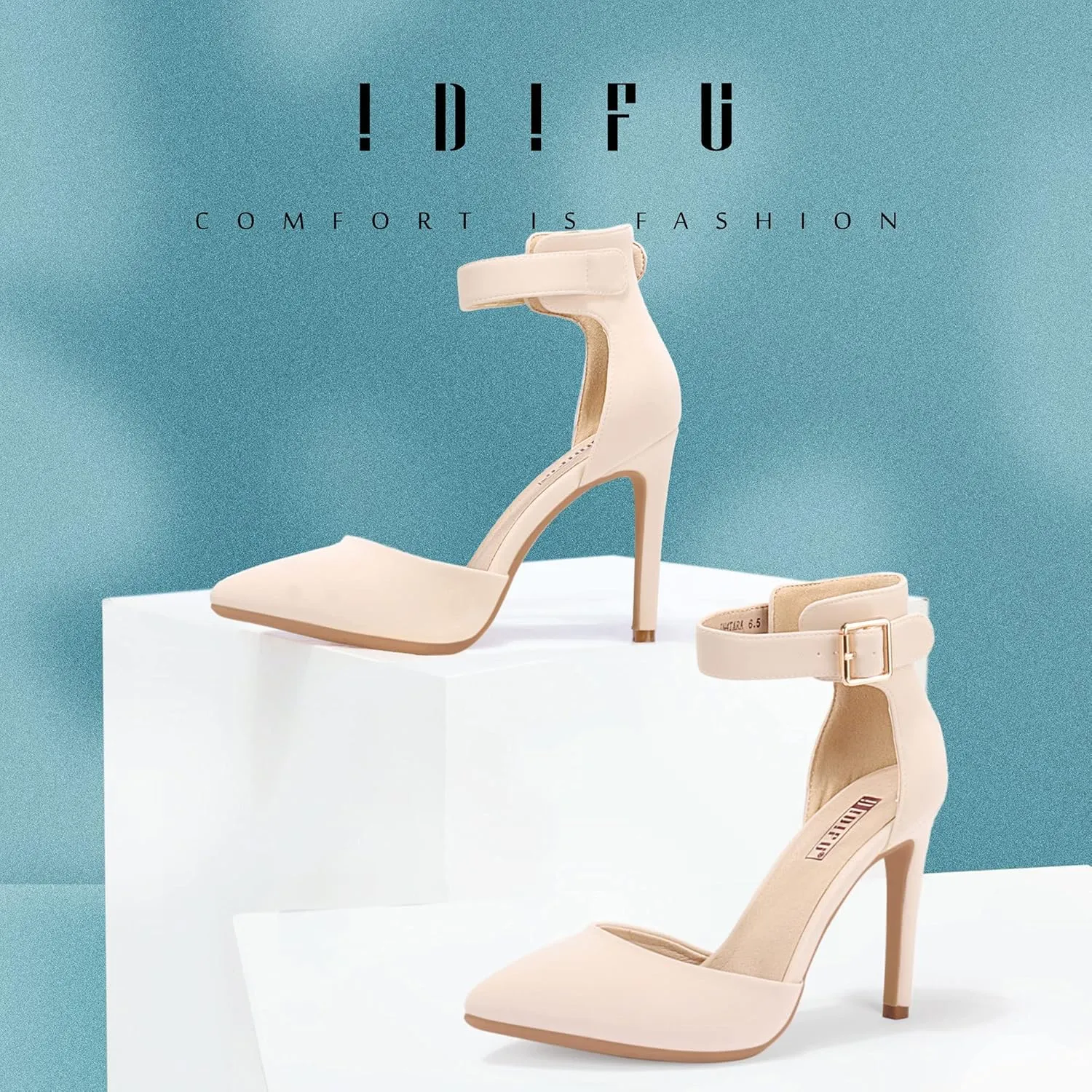 IDIFU Women's IN4 Pedazo High Block Heels Pumps Pointed Closed Toe Ankle Strap Dress Wedding Shoes