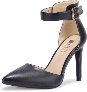 IDIFU Women's IN4 Pedazo High Block Heels Pumps Pointed Closed Toe Ankle Strap Dress Wedding Shoes