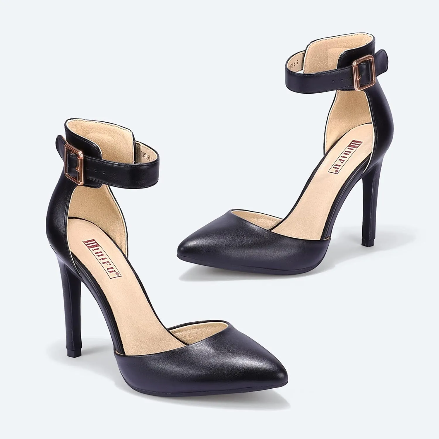 IDIFU Women's IN4 Pedazo High Block Heels Pumps Pointed Closed Toe Ankle Strap Dress Wedding Shoes