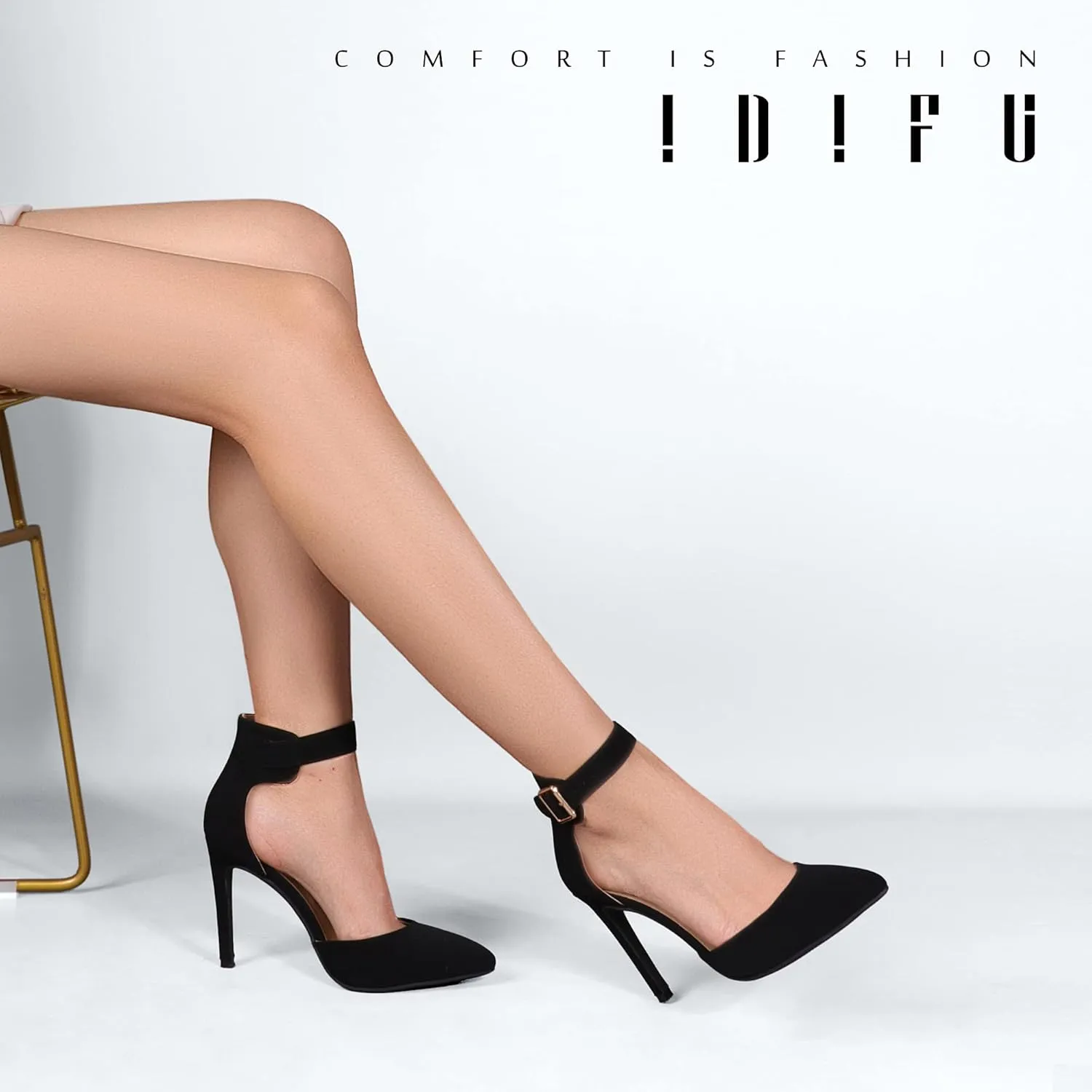 IDIFU Women's IN4 Pedazo High Block Heels Pumps Pointed Closed Toe Ankle Strap Dress Wedding Shoes