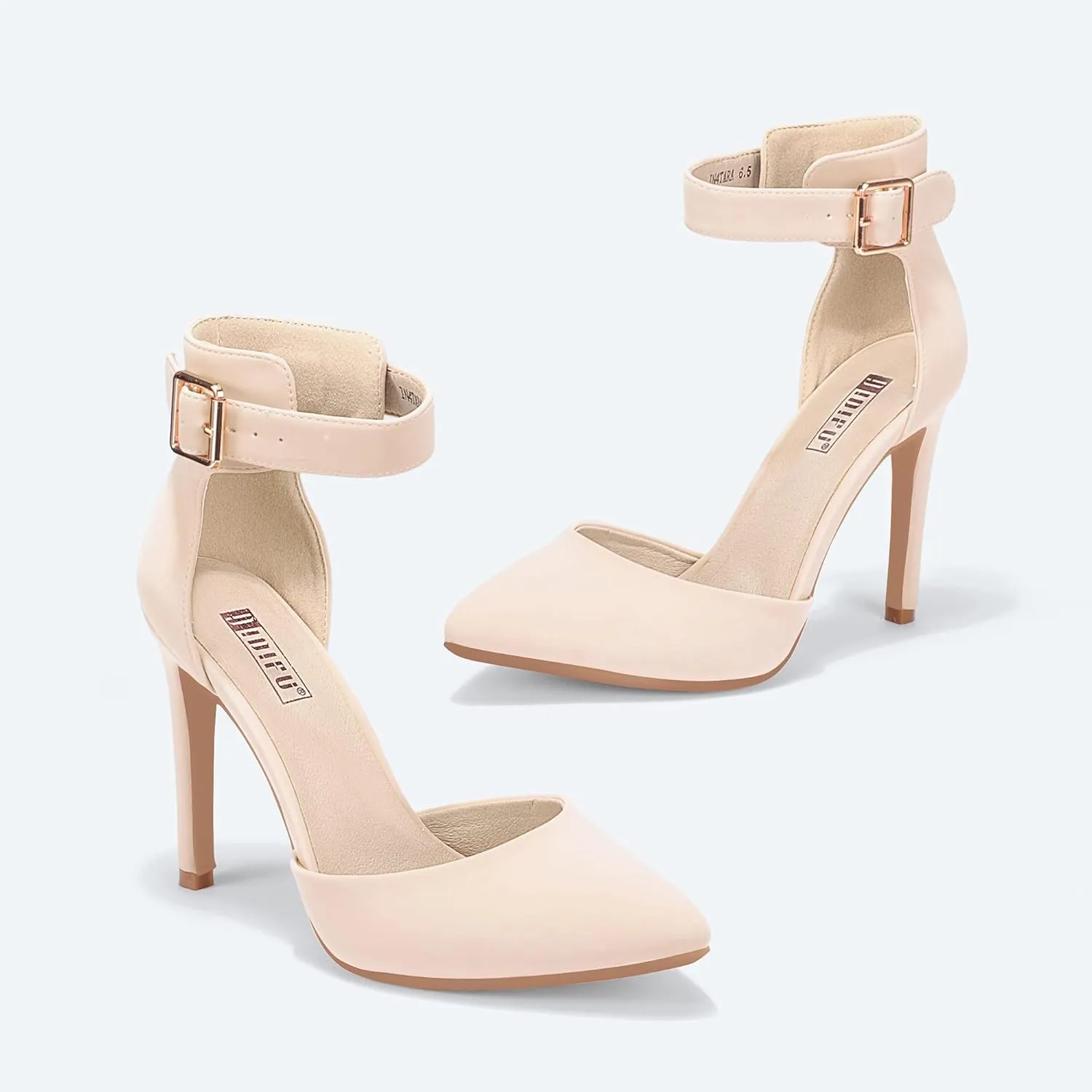 IDIFU Women's IN4 Pedazo High Block Heels Pumps Pointed Closed Toe Ankle Strap Dress Wedding Shoes