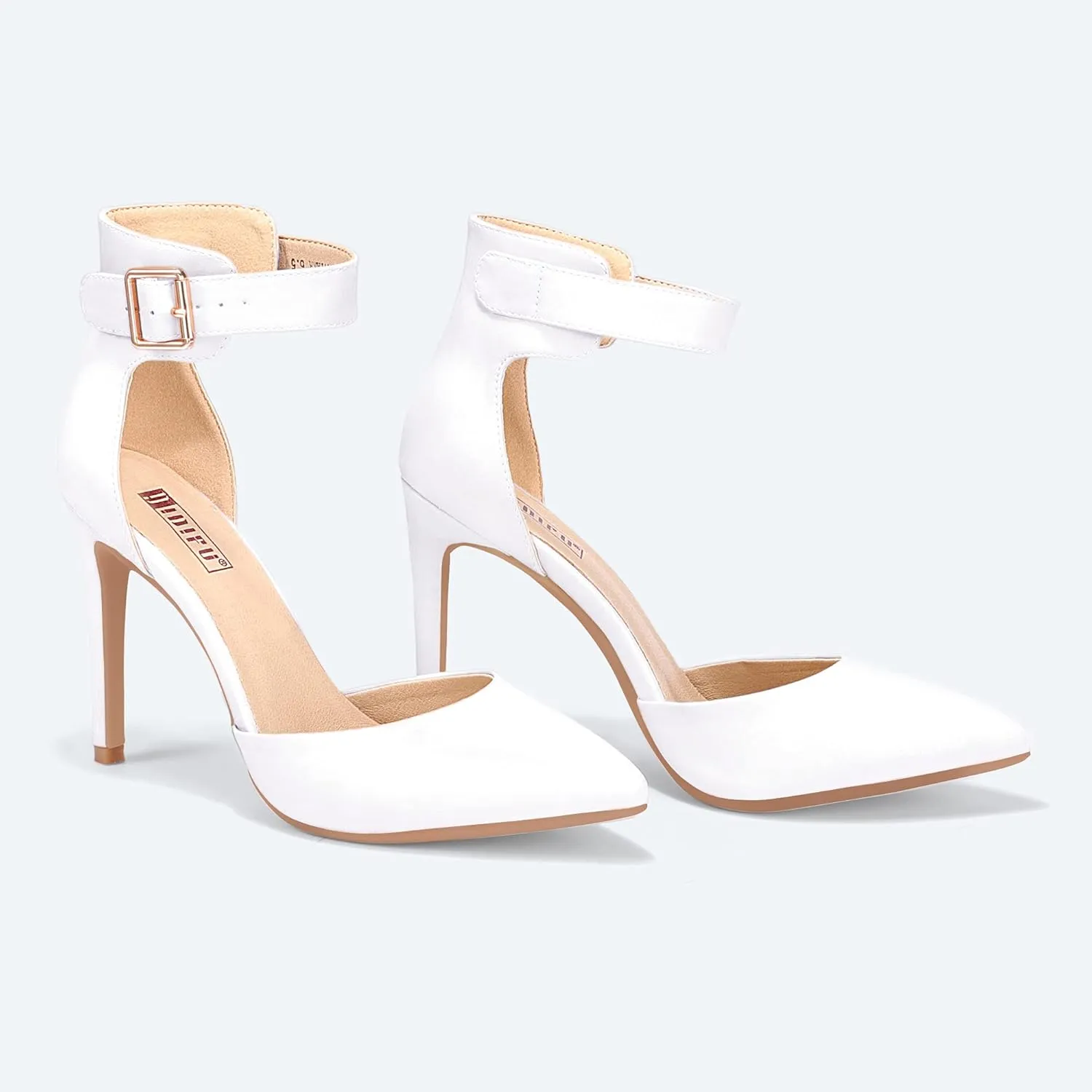 IDIFU Women's IN4 Pedazo High Block Heels Pumps Pointed Closed Toe Ankle Strap Dress Wedding Shoes