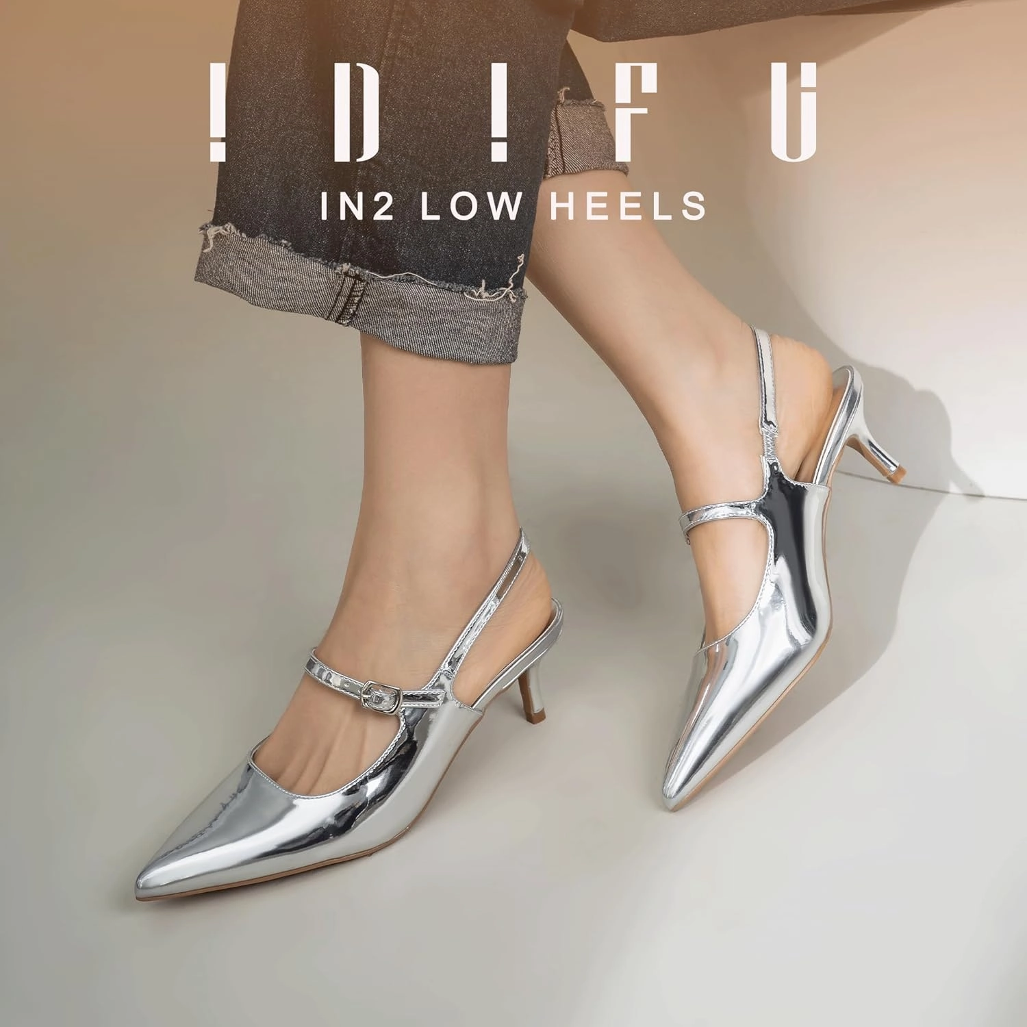 IDIFU IN2 Low Kitten Slingback Closed Toe Heels Pumps Wedding Bridal Prom Party Work Office Dress Shoes for Women Comfortable Dressy Formal Short Small Pointed Toe Heels
