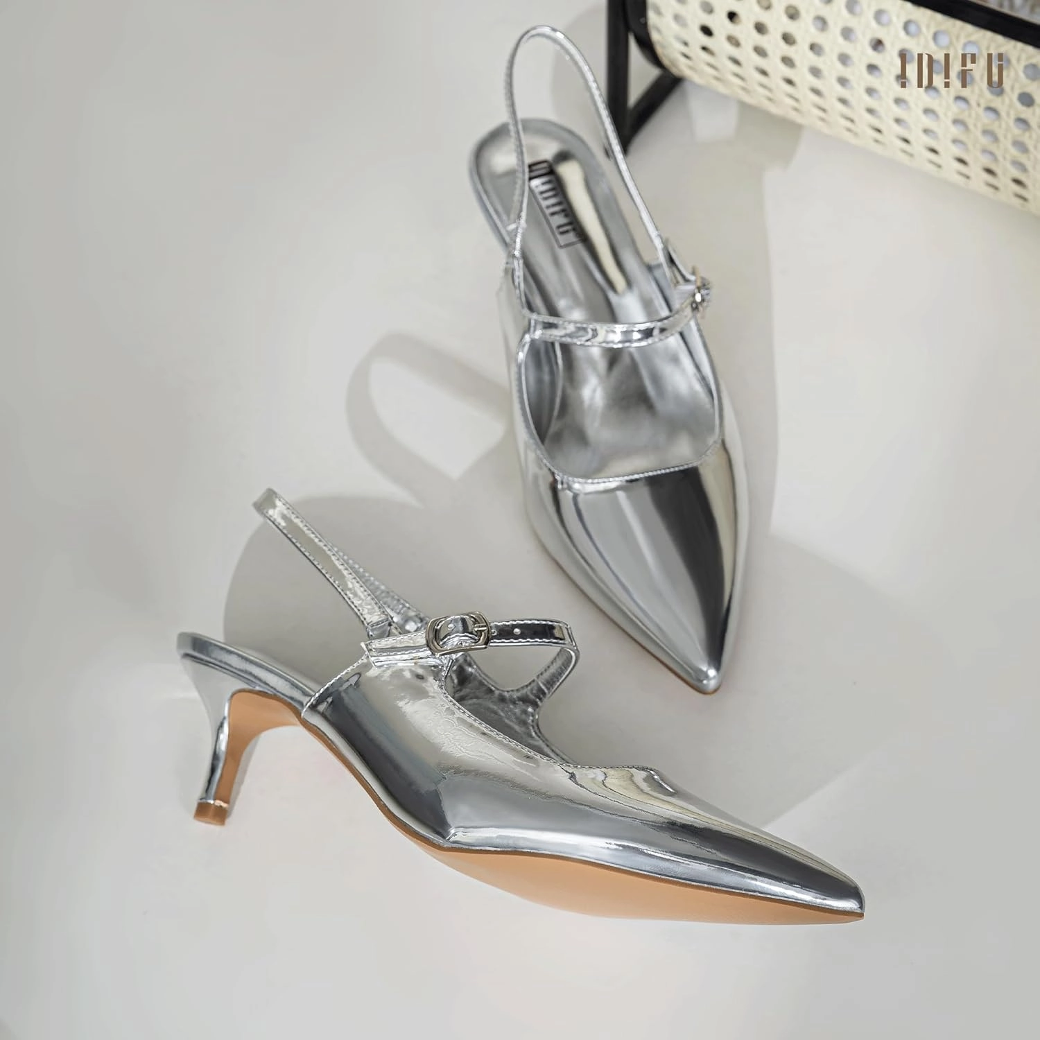 IDIFU IN2 Low Kitten Slingback Closed Toe Heels Pumps Wedding Bridal Prom Party Work Office Dress Shoes for Women Comfortable Dressy Formal Short Small Pointed Toe Heels