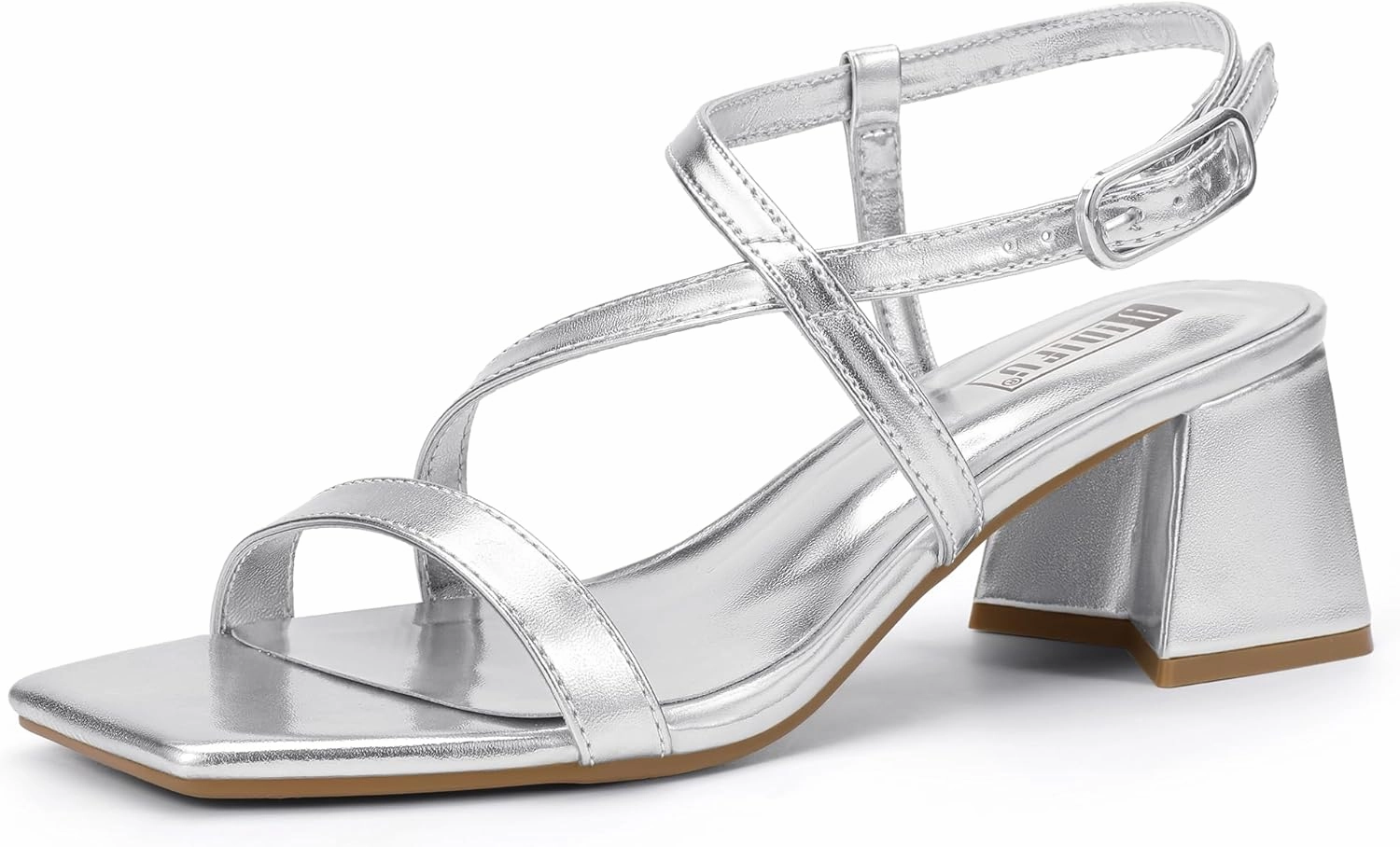 IDIFU IN2 Strappy Heels for Women Square Toe Low Chunky Block Heels with Ankle Strap Women's Slingback Irregular Heel Dress Shoes for Bride Wedding Heeled Sandals Dressy Short Heels