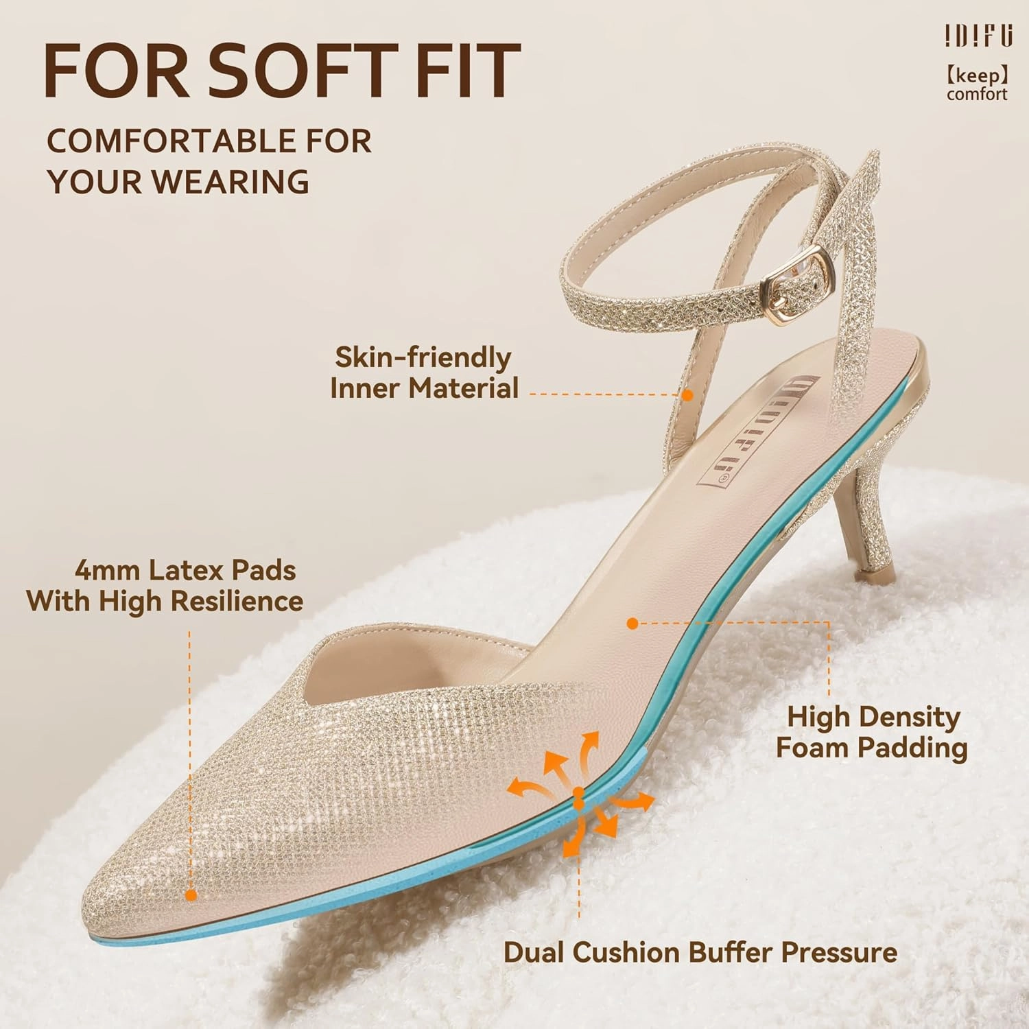 IDIFU IN2 Women's Pumps Closed Toe Kitten Heels Slingback Low Pointed Toe Short Ankle Strap Heels Wedding Bride Prom Bridal Work Dress Shoes for Women Comfortable Cute Trendy Pumps Shoes