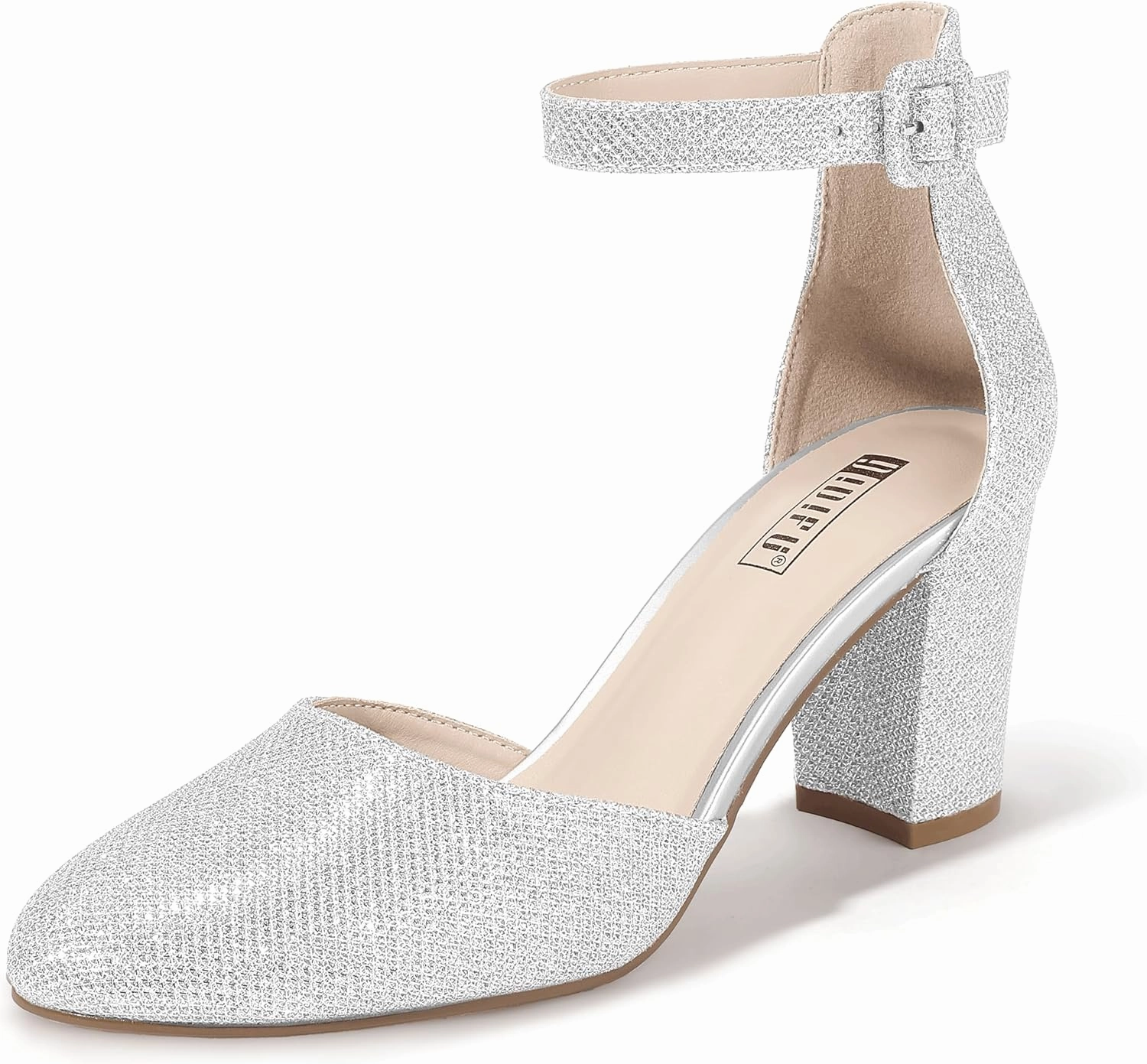 IDIFU IN3 Chunky Block Heels - Women's Pumps for Dress, Wedding, Bridal, Homecoming, Prom & Work - Comfortable Ankle Strap, Round Toe, Thick Heels