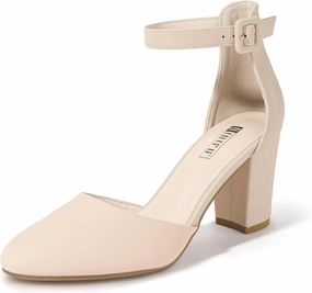 IDIFU IN3 Chunky Block Heels - Women's Pumps for Dress, Wedding, Bridal, Homecoming, Prom & Work - Comfortable Ankle Strap, Round Toe, Thick Heels