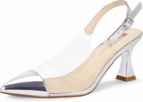 IDIFU IN3 Clear Kitten Heels Women's Pumps Closed Pointed Toe Slingback Low Short Heels Dress Shoes for Women Wedding Bridal Bridesmaid Prom Party Sexy Dressy Cute Trendy Pumps Shoes