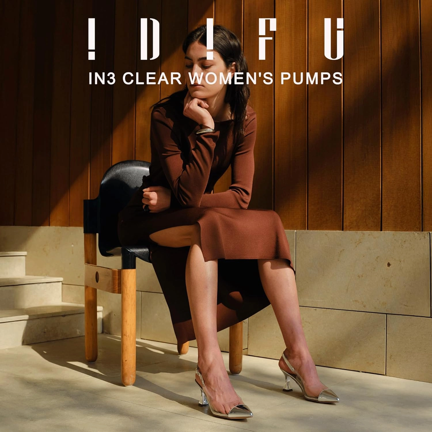 IDIFU IN3 Clear Kitten Heels Women's Pumps Closed Pointed Toe Slingback Low Short Heels Dress Shoes for Women Wedding Bridal Bridesmaid Prom Party Sexy Dressy Cute Trendy Pumps Shoes
