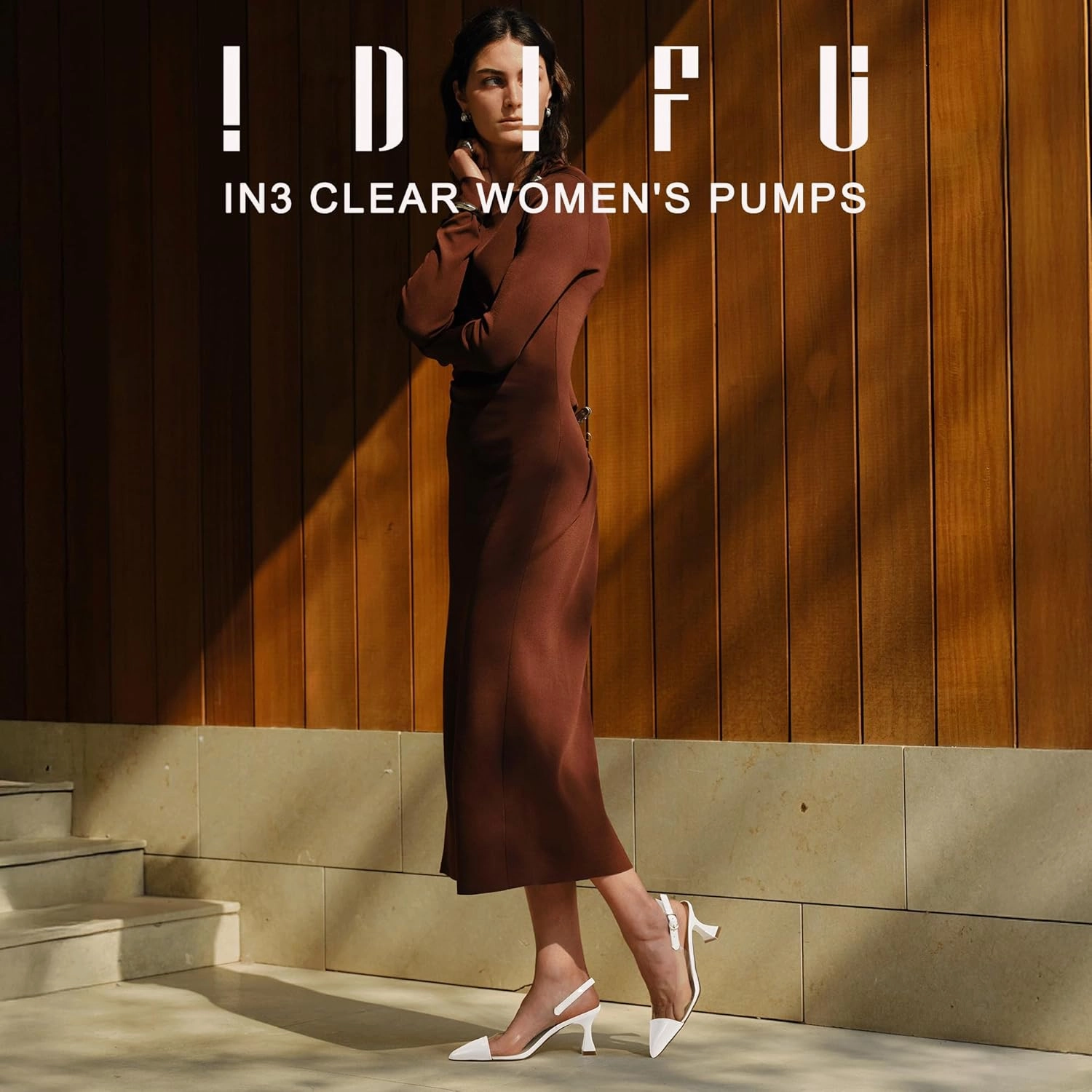 IDIFU IN3 Clear Kitten Heels Women's Pumps Closed Pointed Toe Slingback Low Short Heels Dress Shoes for Women Wedding Bridal Bridesmaid Prom Party Sexy Dressy Cute Trendy Pumps Shoes