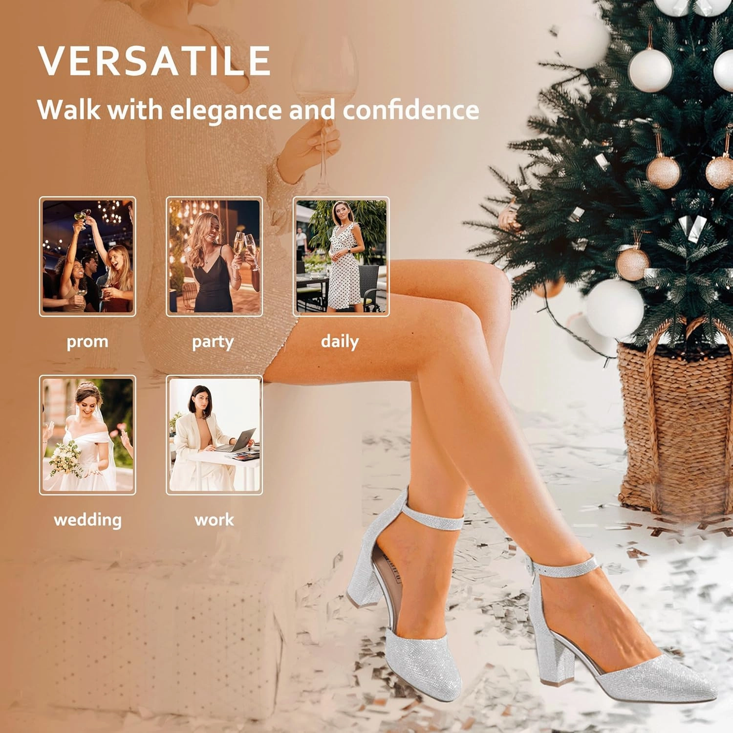 IDIFU IN3 Closed Toe Heels for Women High Chunky Block Heels Women's Pumps Comfortable Dressy Wedding Bridal Bride Party Homecoming Prom Work Shoes Fashion Cute Ankle Strap Round Toe Dress Shoes